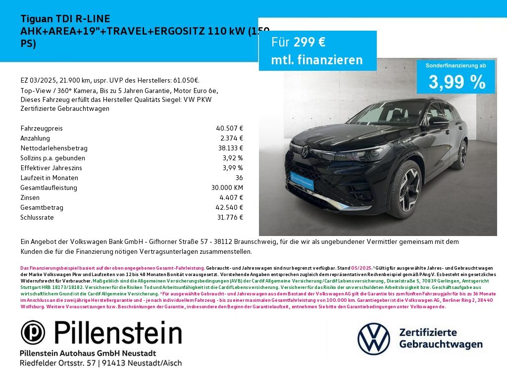 Tiguan TDI R-LINE AHK+AREA+19"+TRAVEL+ERGOSITZ