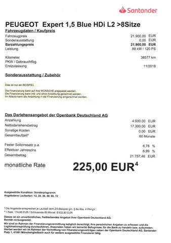 Fahrzeugabbildung Peugeot Expert 1,5 Blue HDi L2 >38.577KM/8Sitze/Navi/PDC
