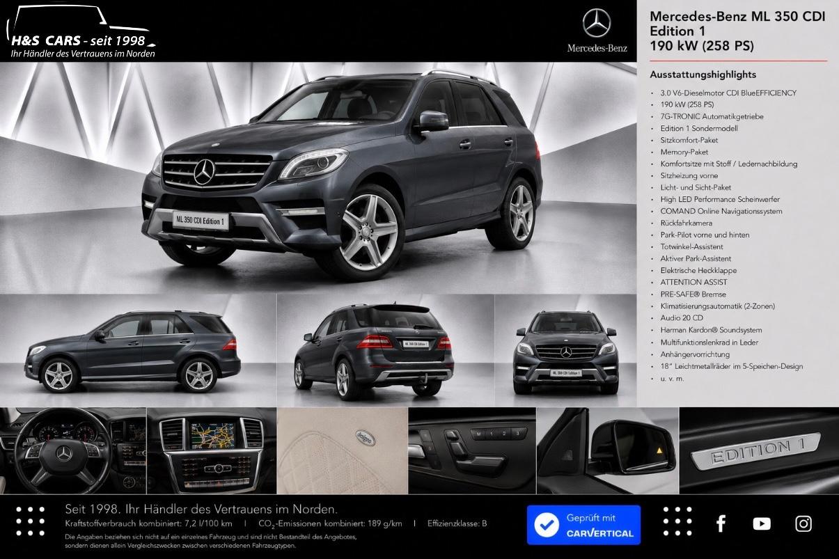 Mercedes-Benz ML 350 Edition1 Designo AMG MEM TOTW H&K MB SERV