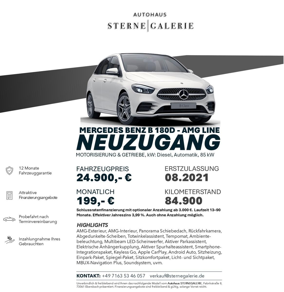 Mercedes-Benz B 180 D/AMG-LINE/PANO/AHK/RÜCKFAHRK/TEMPOM