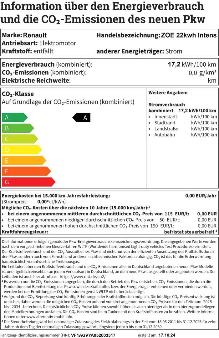 Fahrzeugabbildung Renault ZOE 22kwh Intens Batteriemiete