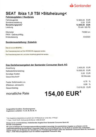 Fahrzeugabbildung Seat Ibiza Style 1,0 TSI>Sitzheizung/Klima/Bluetooth<