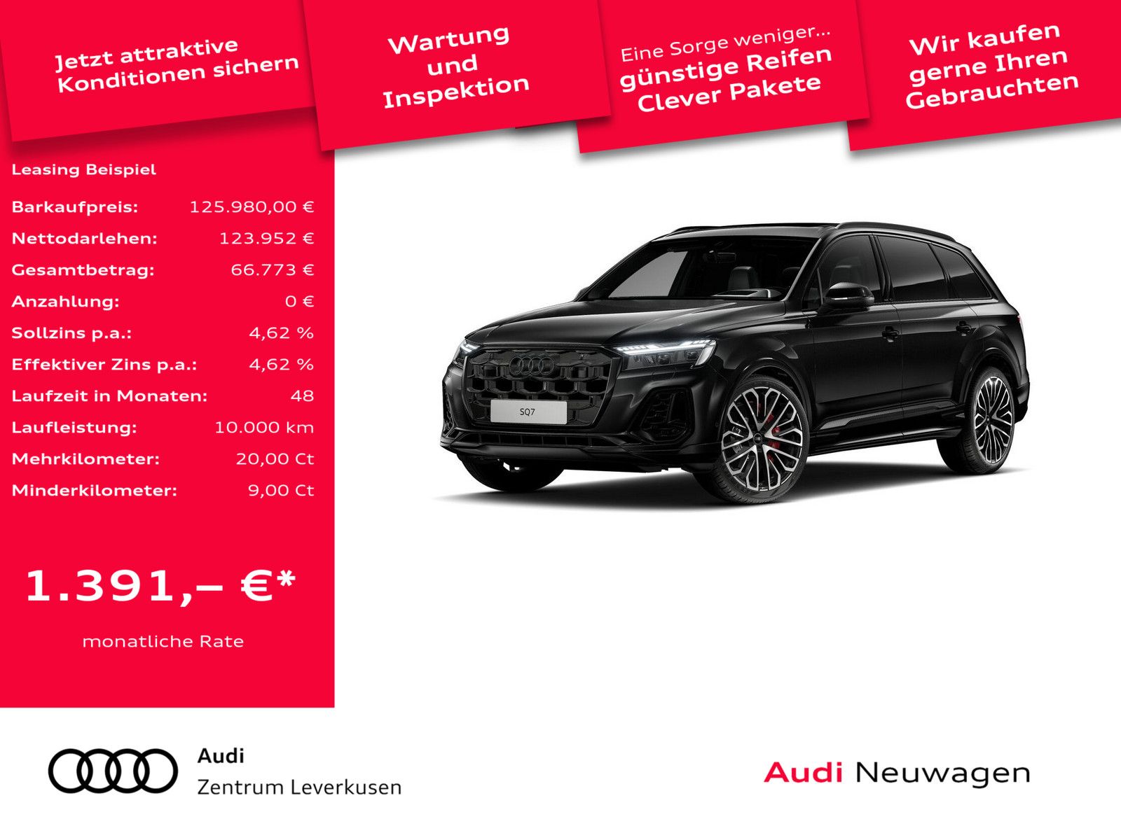 Audi SQ7 7-SITZE LASER STANDHZ PANO RAUTE AHK B&O HUD