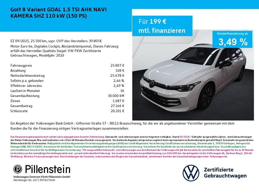 Golf 8 Variant GOAL 1.5 TSI AHK NAVI KAMERA SHZ