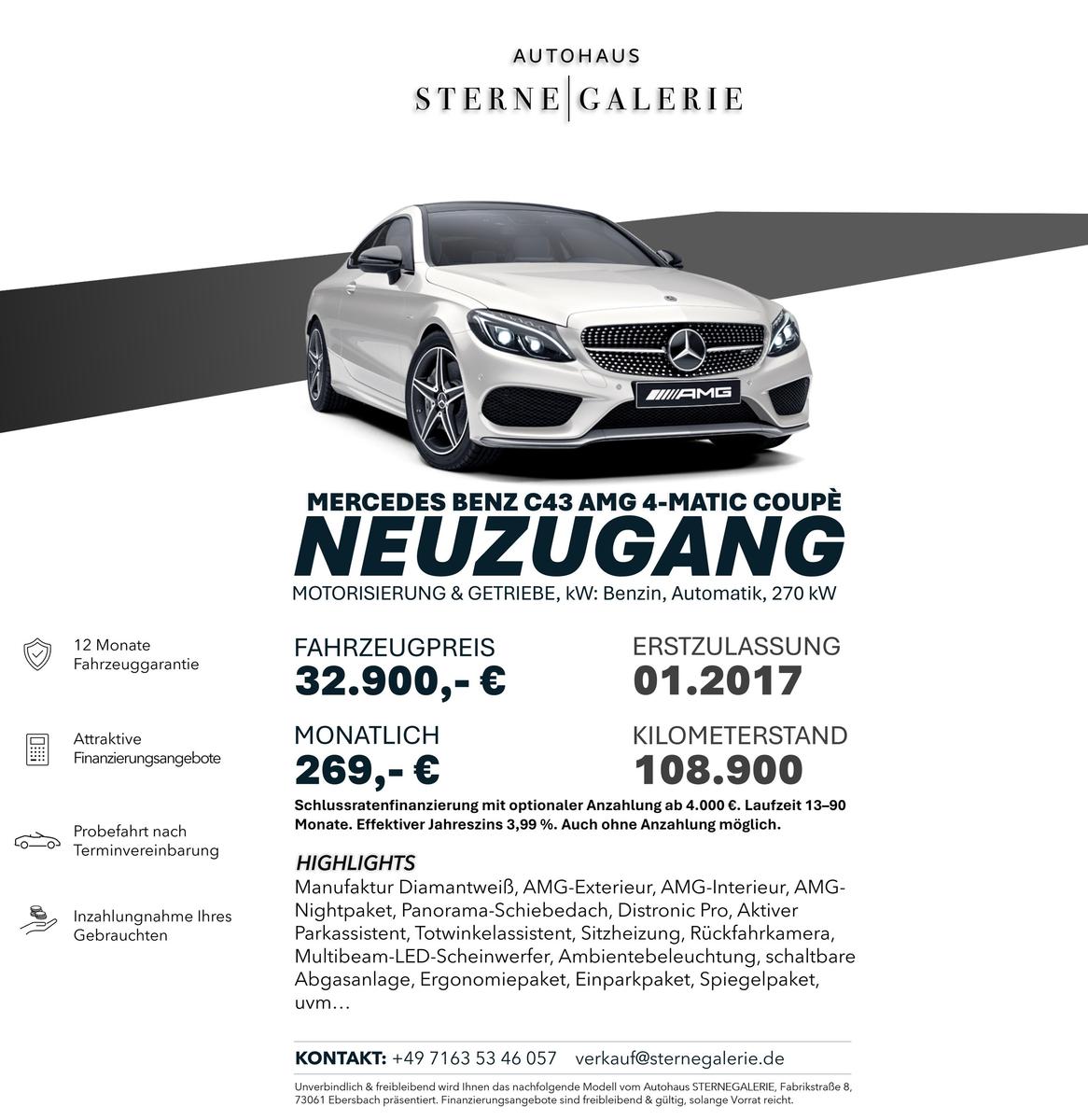Mercedes-Benz C 43 AMG VOR-OPF/COUPE/RÜCKFAHRK/DISTRO/SITZHEIZ