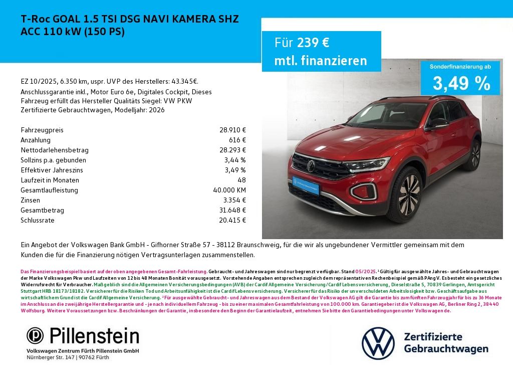 T-Roc GOAL 1.5 TSI DSG NAVI KAMERA SHZ ACC