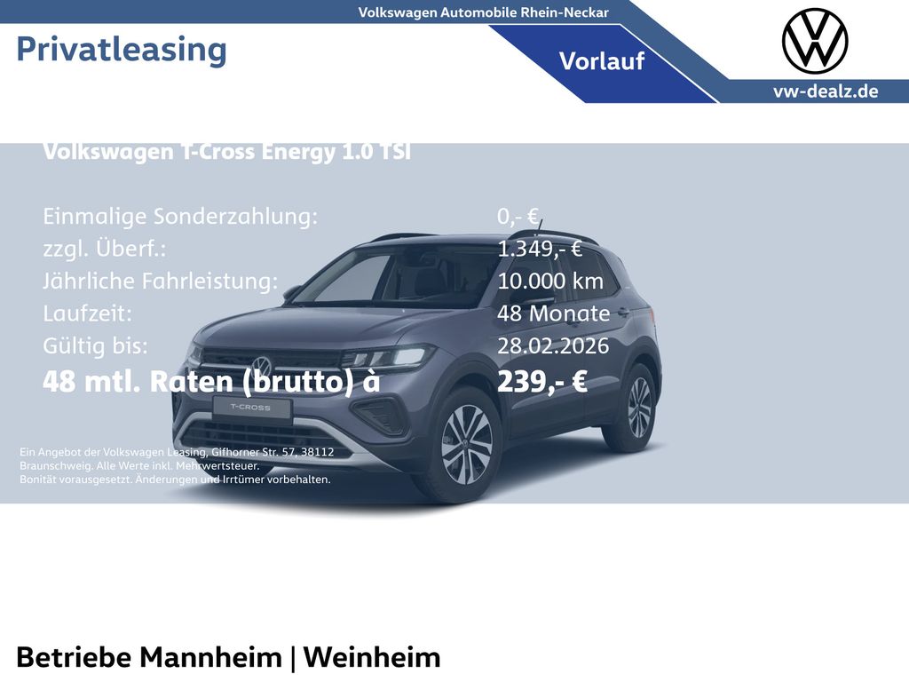 T-Cross Energy 1.0 l TSI DSG Klima Sitzheizung