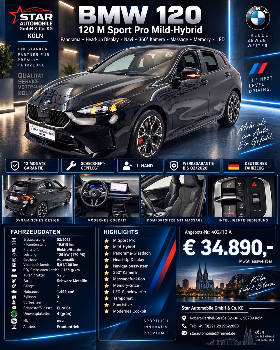 BMW 120 M Sport Pro 1,5 Panorama 360° KAMERA NAVI
