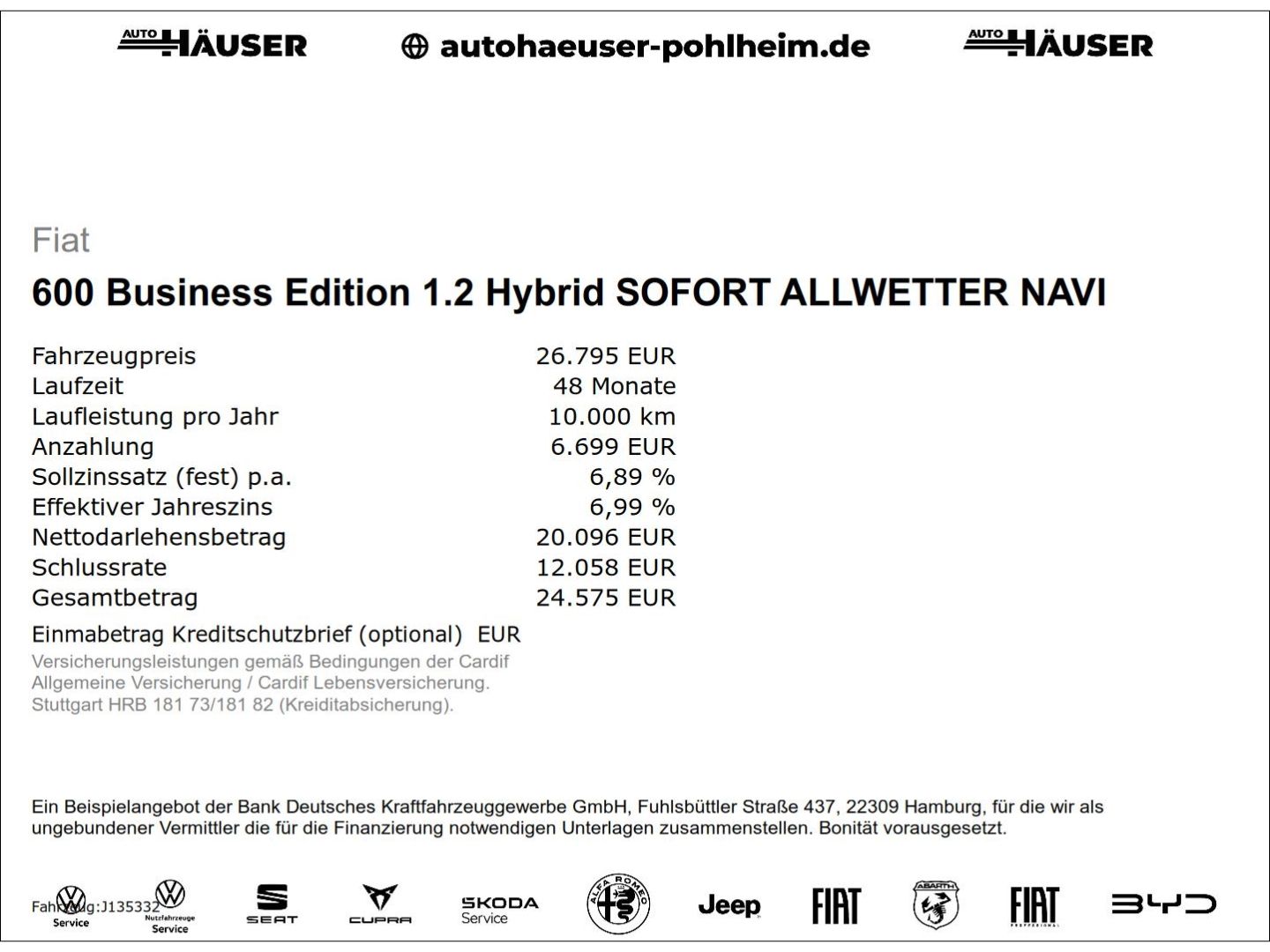 Fiat 600 Business Edition 1.2 Hybrid SOFORT ALLWETTER imagem 2