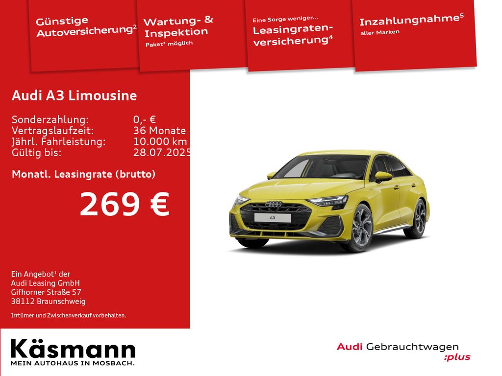 Audi A3 Limousine S line 30TFSI LED NAV KAM SHZ ACC
