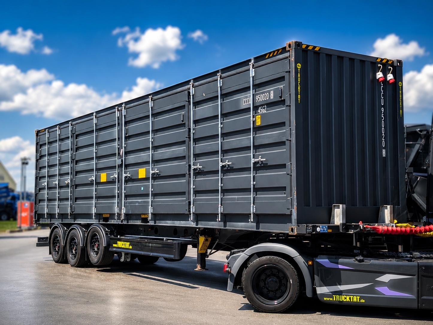 Fliegl 3-Achs Chassis 40 FT mit Container HC, Side Open