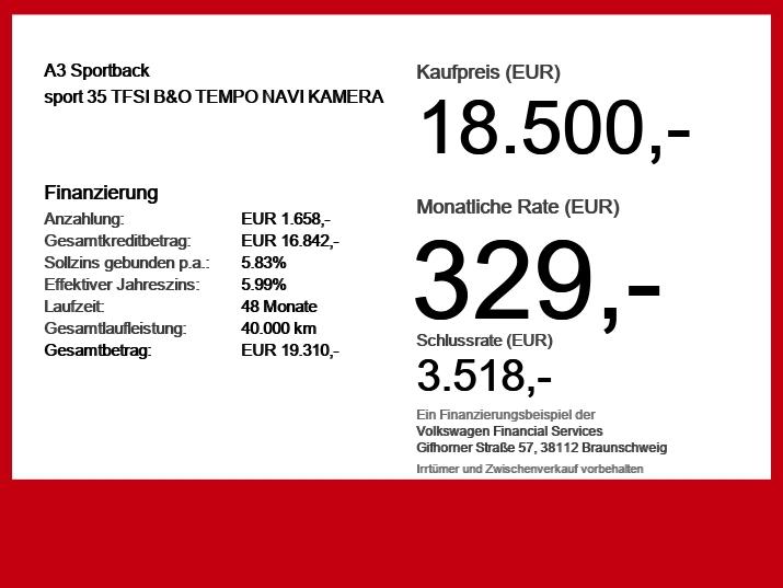 Audi A3 Sportback sport 35 TFSI B&O TEMPO NAVI KAMERA, миниатюра 6