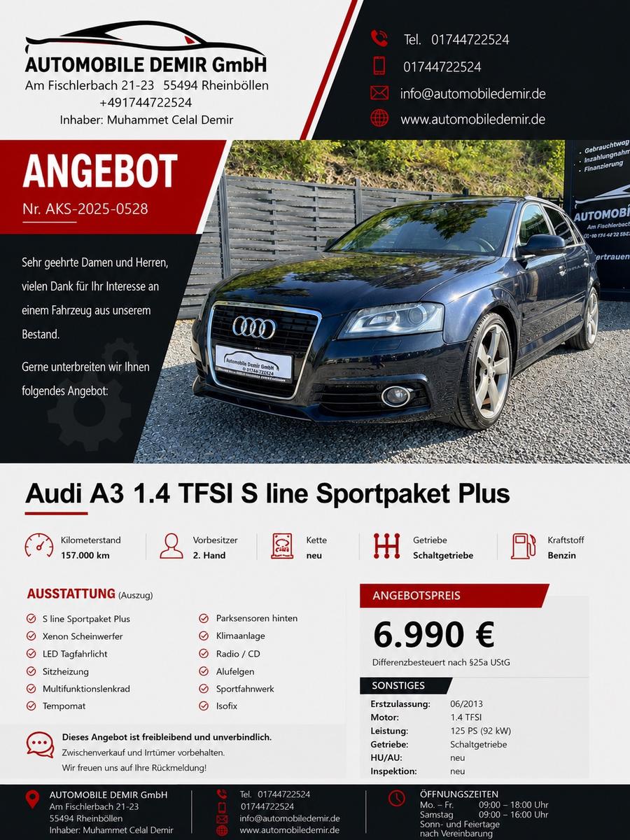 Audi A3 Sportback 1.4 TFSI S line Sportpaket plus