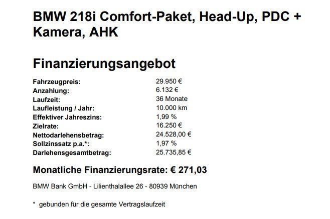 BMW 218i Comfort-Paket Head-Up PDC Kamera AHK foto 3