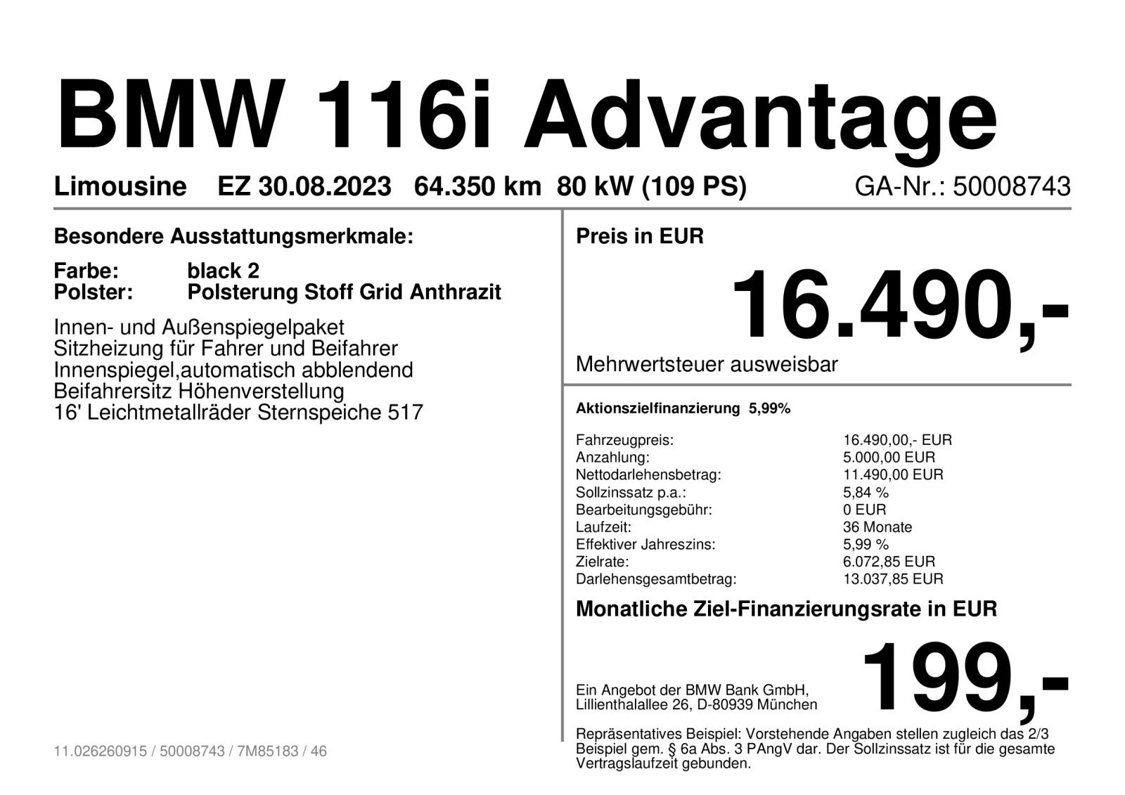 BMW 116i Advantage PDC Außensp.Paket Sitzhzg. Vorn imagem 2
