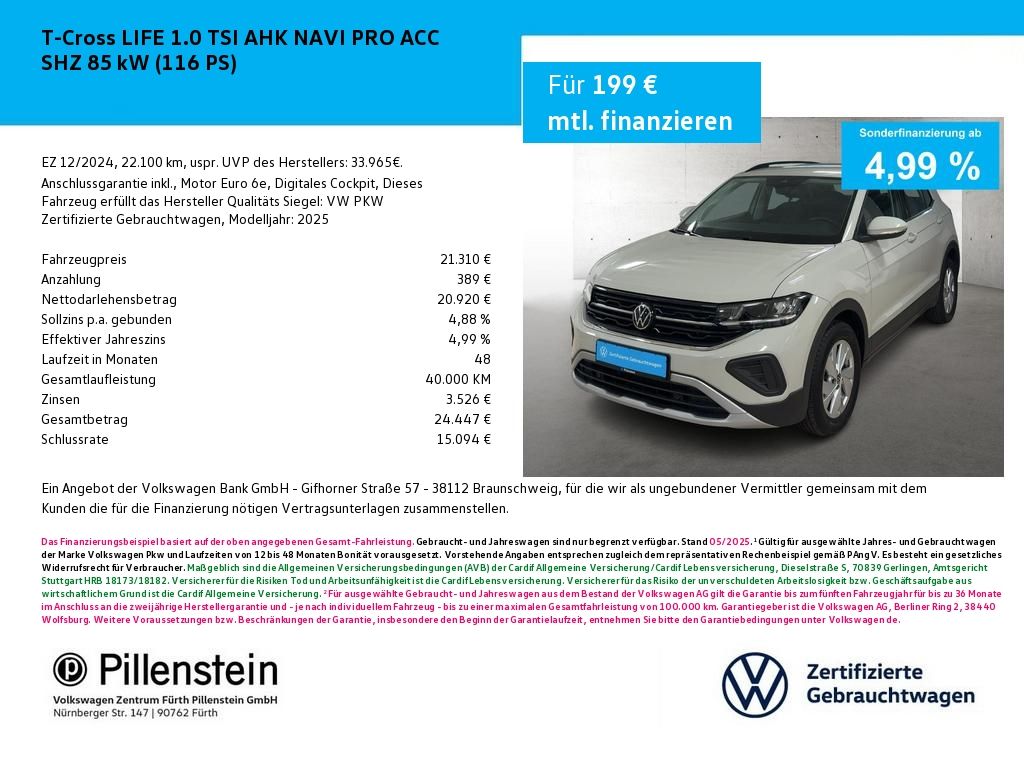T-Cross LIFE 1.0 TSI AHK NAVI PRO ACC SHZ