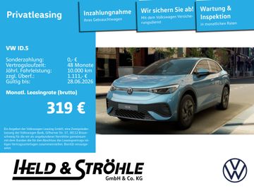 Volkswagen Leasingangebot: Volkswagen ID.5 Pure 52kW Privatleasing ab 319€ Brutto