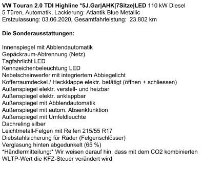 Volkswagen Touran 2.0 TDI SCR DSG Highline 7 Sitzer AHK