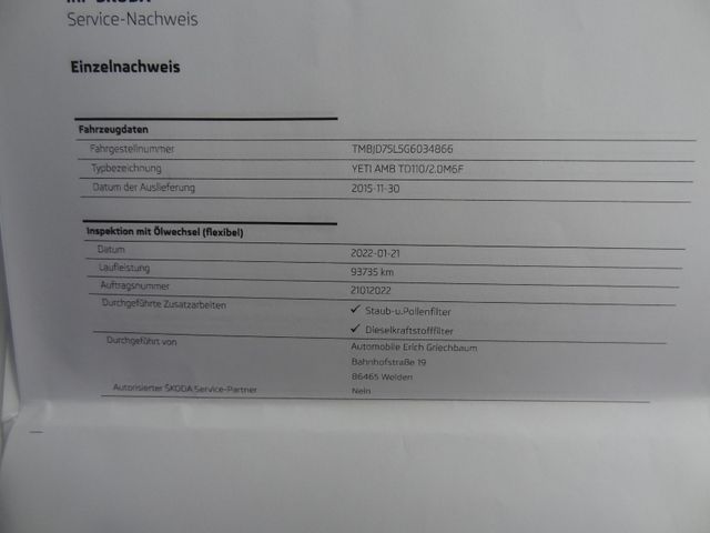 Fahrzeugabbildung Skoda Yeti Ambition/150PS/AHK/Klima/SitzH/