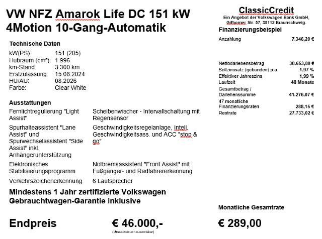 Amarok Life DC 151 kW 2,0 TDI 4Motion permanent