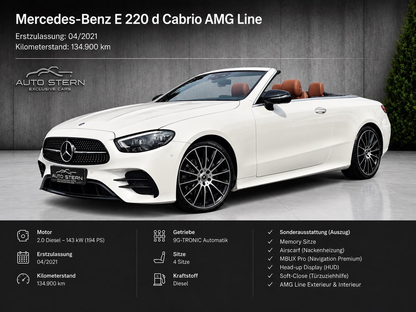 Mercedes-Benz E 220 d Cabrio AMG DIST NIGHT 360° AIRSCARF 20"