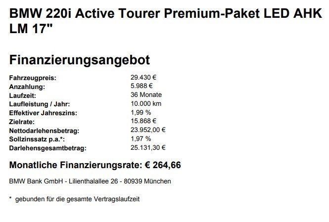 BMW 220i Active Tourer Premium-Paket LED AHK LM 17 foto 3