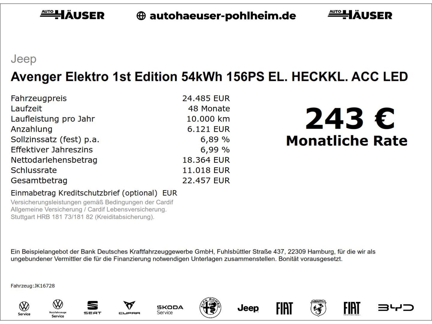 Jeep Avenger Elektro 1st Edition 54kWh 156PS EL. HECK imagem 2