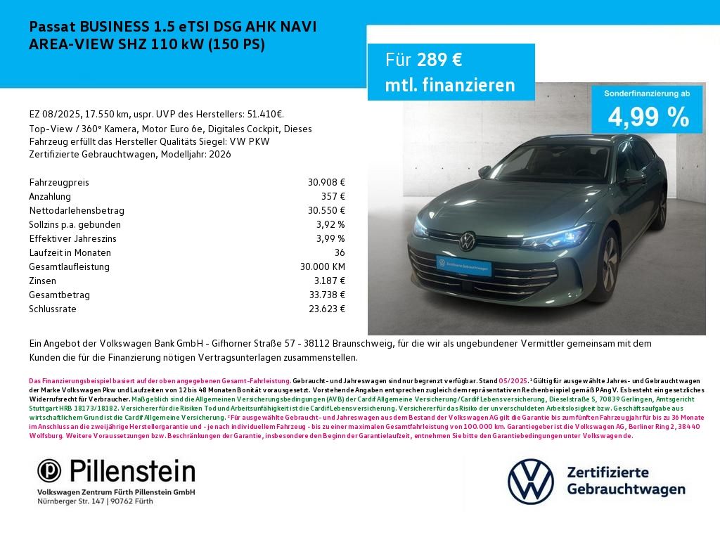 Passat BUSINESS 1.5 eTSI DSG AHK NAVI AREA-VIEW