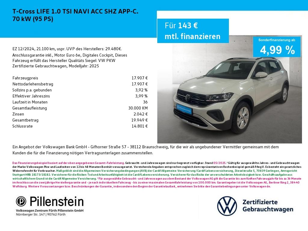 T-Cross LIFE 1.0 TSI NAVI ACC SHZ APP-C.