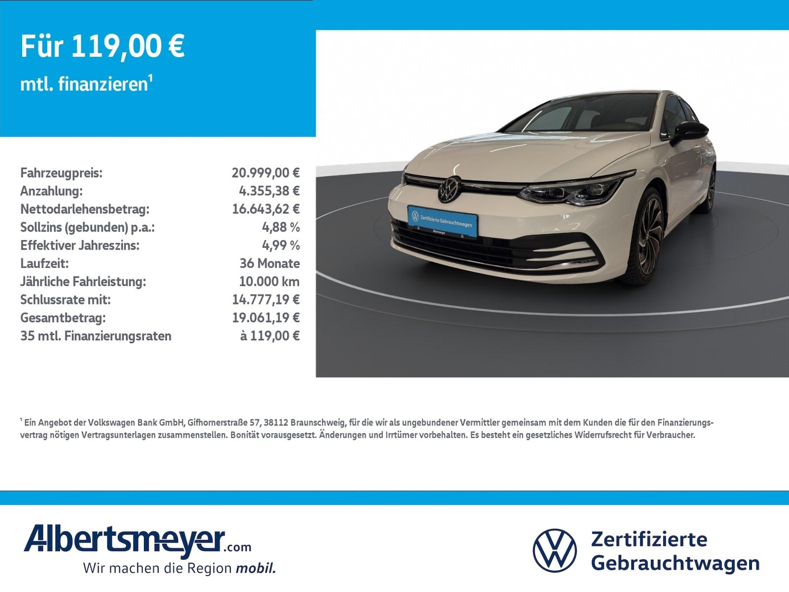 Volkswagen Golf VIII 1.5 TSI Active +KAMERA+NAVI+LED+LM