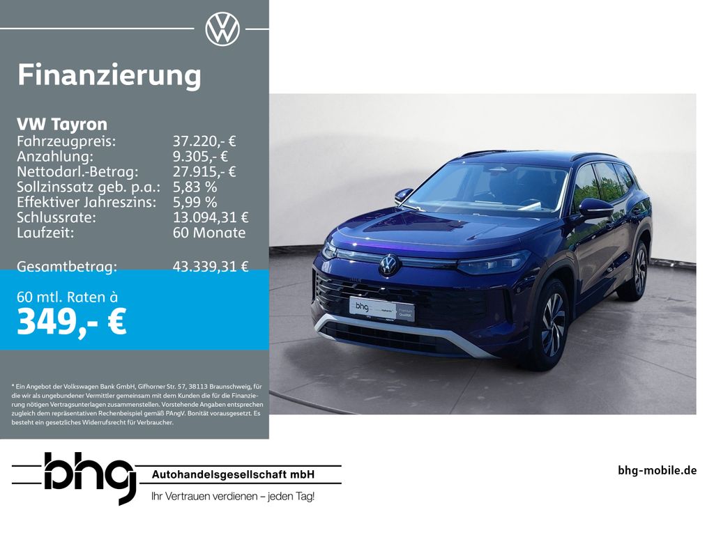 Abbildung Leasingangebot Volkswagen Tayron 1.5 eHybrid DSG Life #AHK #HEAD-UP #AREA-