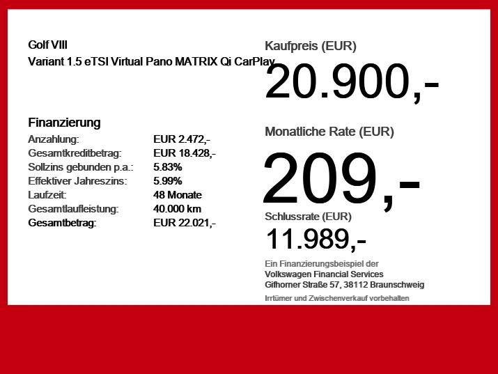 Volkswagen Golf VIII Variant 1.5 eTSI Virtual Pano MATRIX Q, миниатюра 18