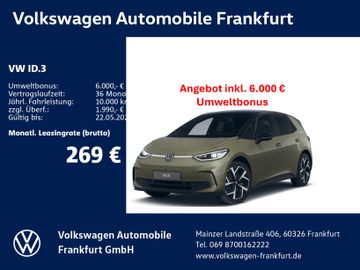 Volkswagen Leasingangebot: Volkswagen ID.3 Pro 150 kW (204 PS) 59 kWh 1-Gang-A utomati