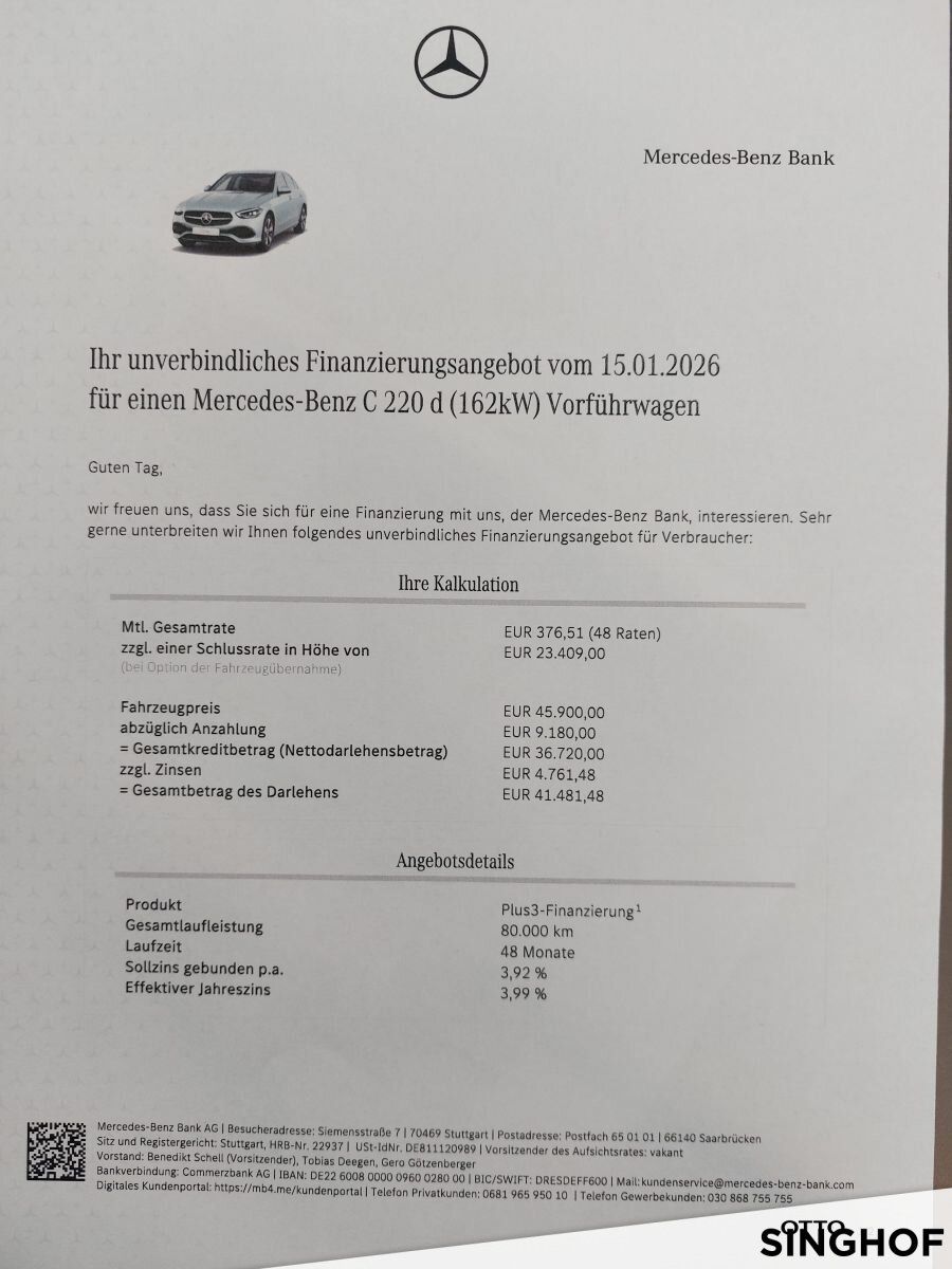 Fahrzeugabbildung Mercedes-Benz C 220 d Avantgarde +eff.3,99%+AHK+Distronic+360°