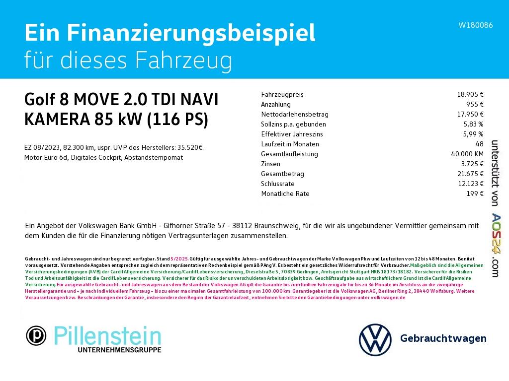 Volkswagen Golf 8 MOVE 2.0 TDI NAVI KAMERA ACC SHZ