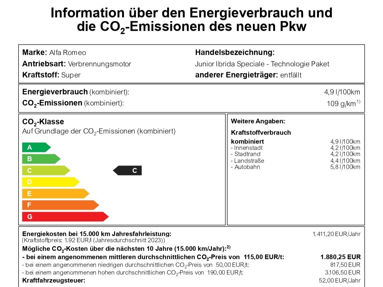 Fahrzeugabbildung Alfa Romeo Junior Ibrida Speciale - Technologie Paket