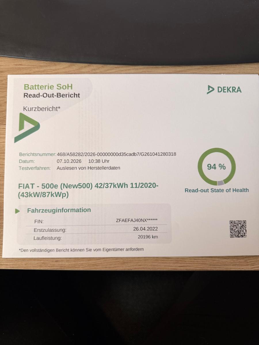 Fiat  500e La Prima Cabrio | DEKRA SoH 94 %