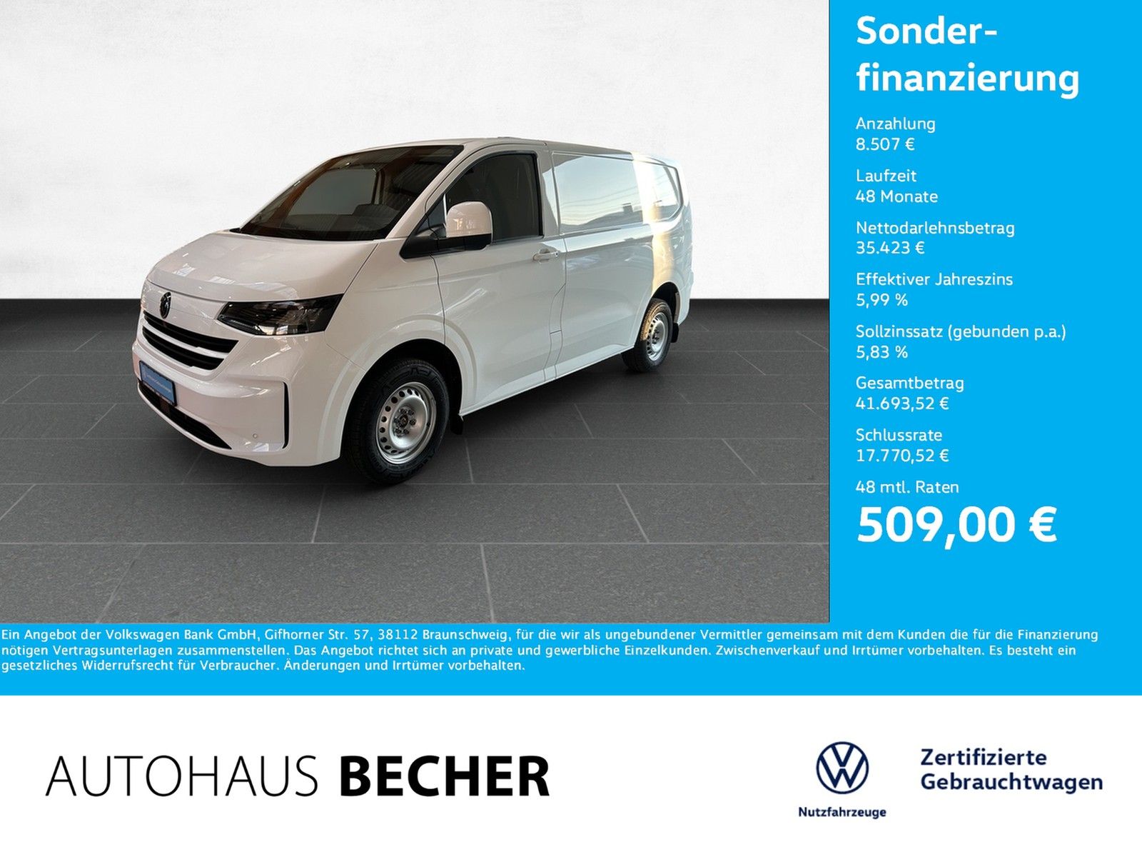 Volkswagen T7 Transporter Kasten 2.0 TDI 6-Gang /AHK/PDC