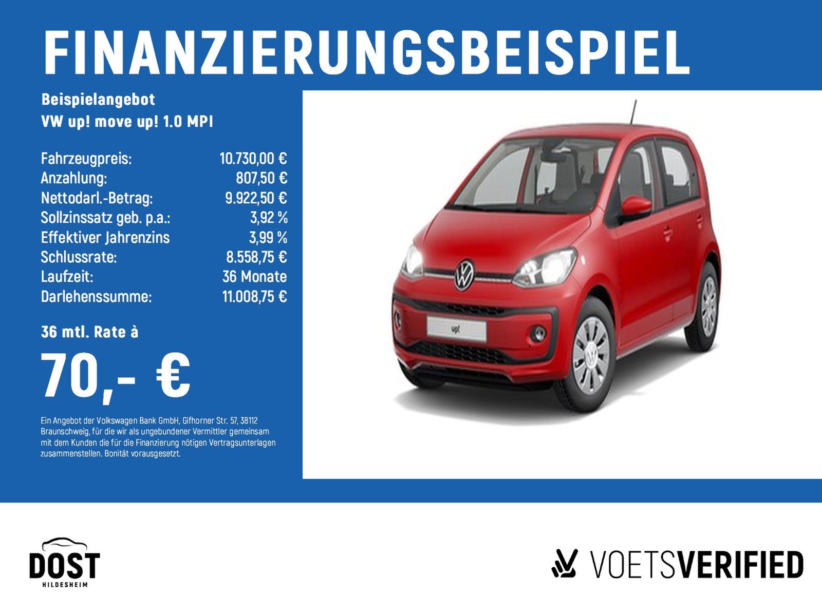 Volkswagen up! move up! 1.0 MPI RearView+KLIMA+SHZ         
