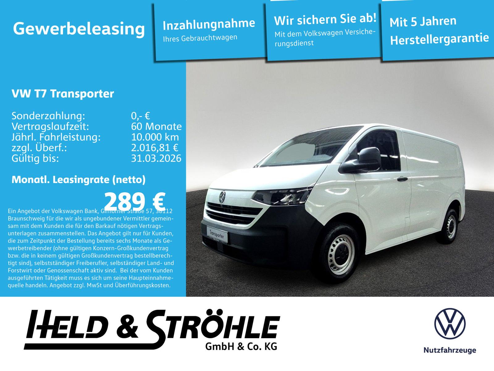 Volkswagen T7 Transporter Kasten 2.0 TDI AKTION NP:46.094.-