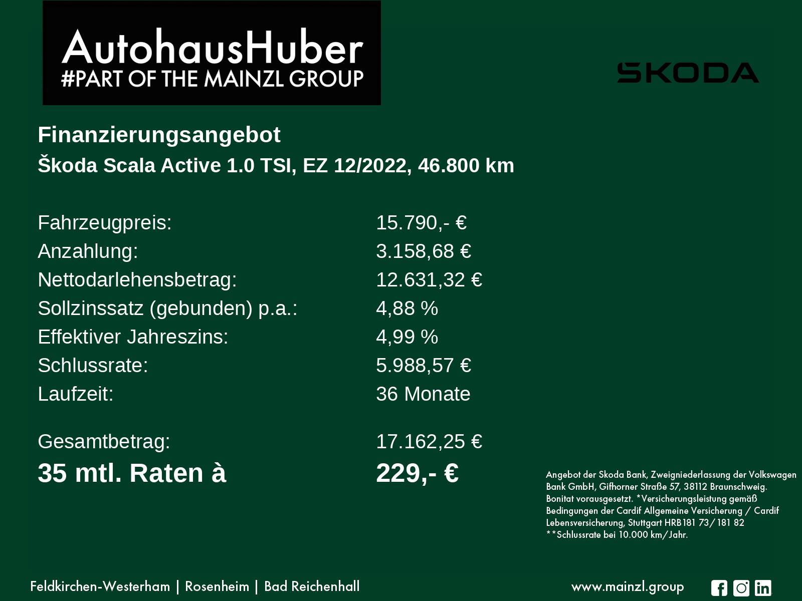 Skoda Scala 1.0 TSI Active LED Klima DAB Bluetooth