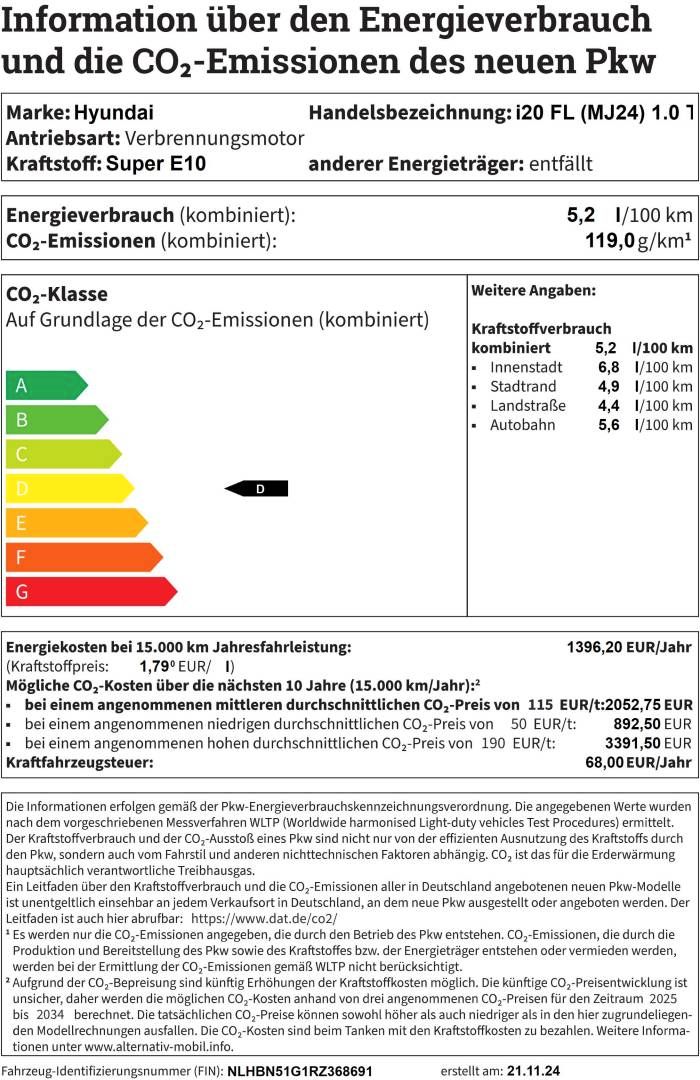Fahrzeugabbildung Hyundai i20 FL (MJ24) 1.0 T-Gdi Trend