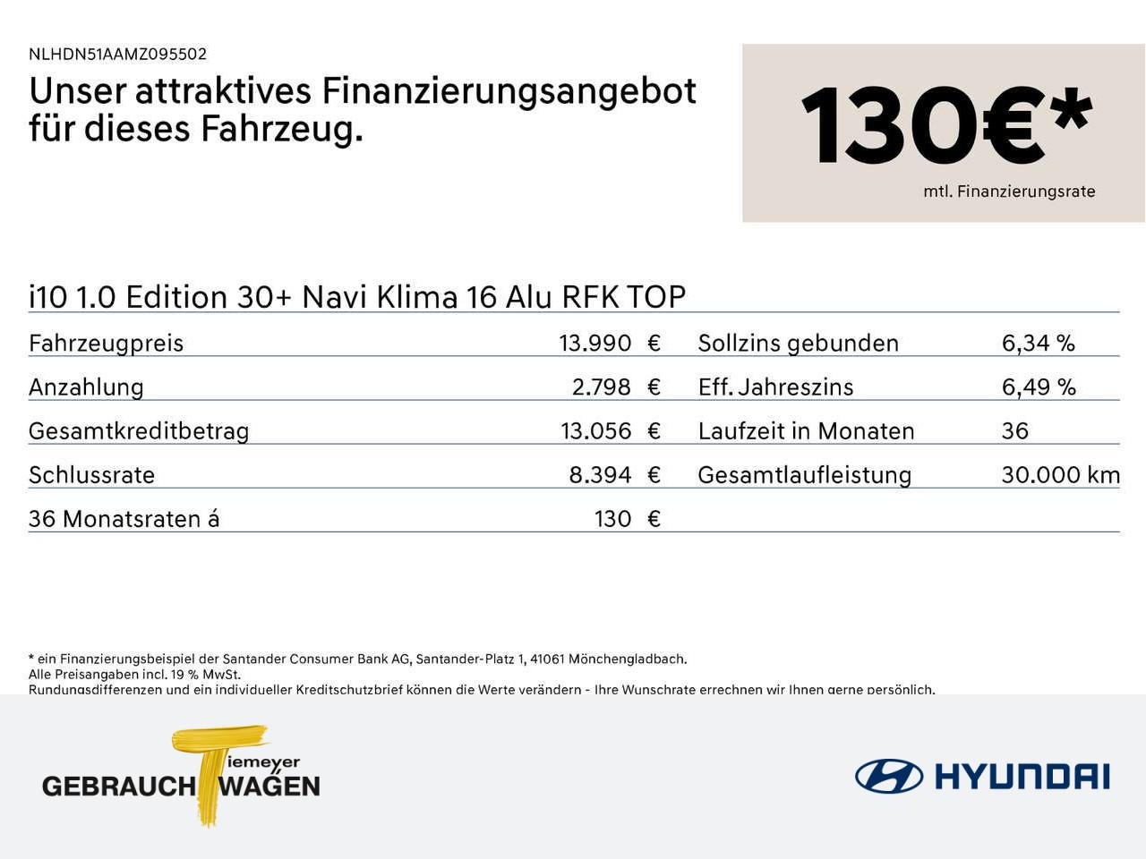 Hyundai i10 1.0 Edition 30+ Navi Klima 16 Alu RFK TOP