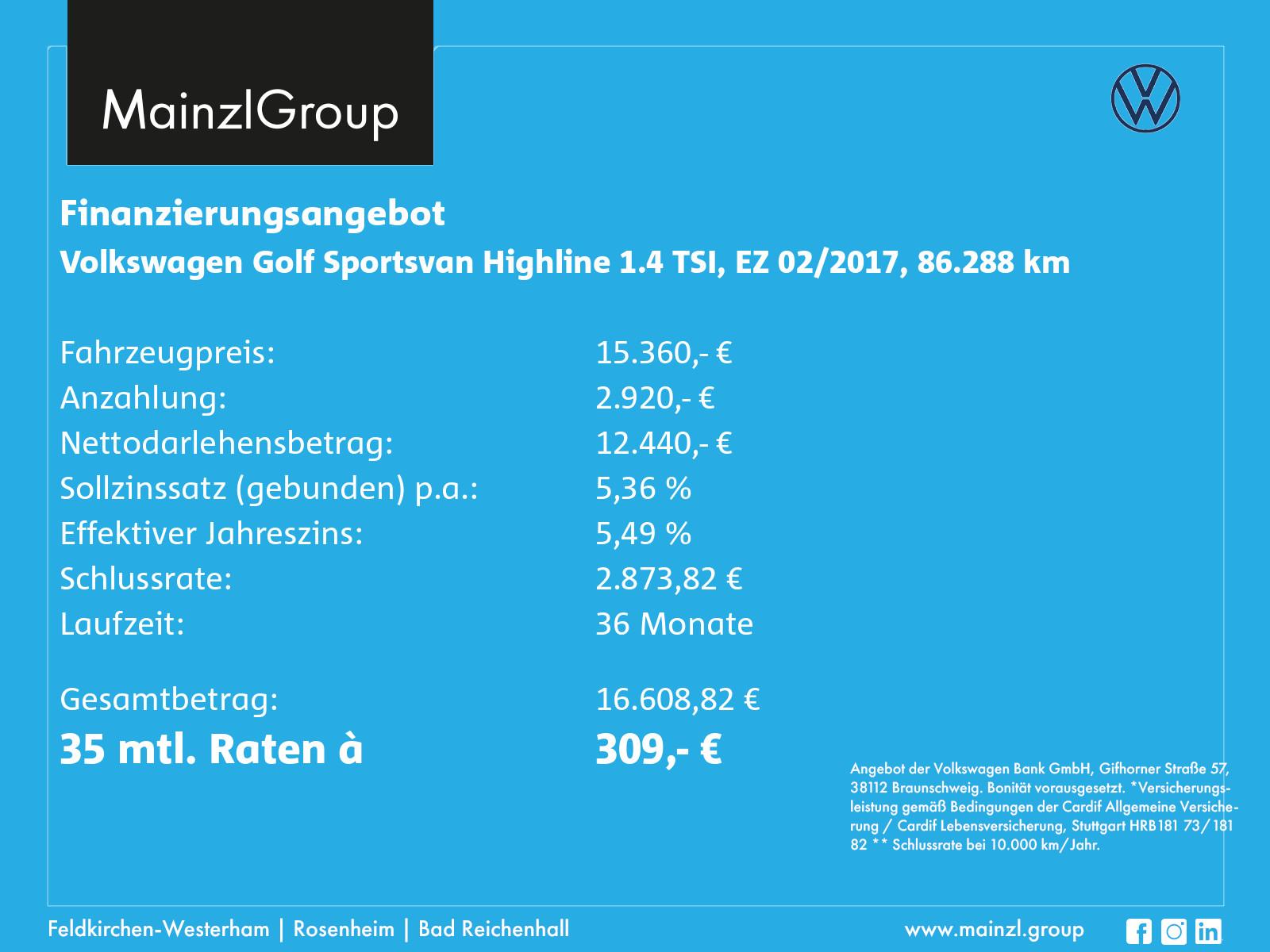 Volkswagen Golf Sportsvan 1.4 TSI DSG Highline Kam AHK Pano