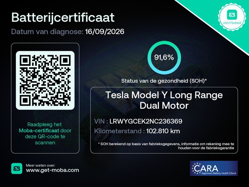 Tesla Model Y Long Range AWD 75kWh 351pk 91.6 % SoH AM imagem 2