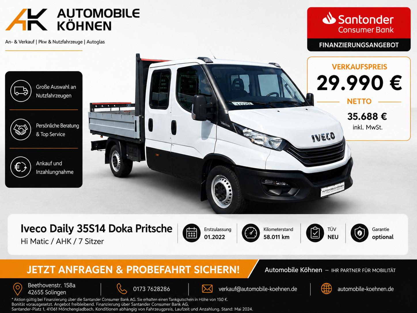 Iveco Daily 35S14 Doka Pritsche HI MATIC / AHK / TÜV /