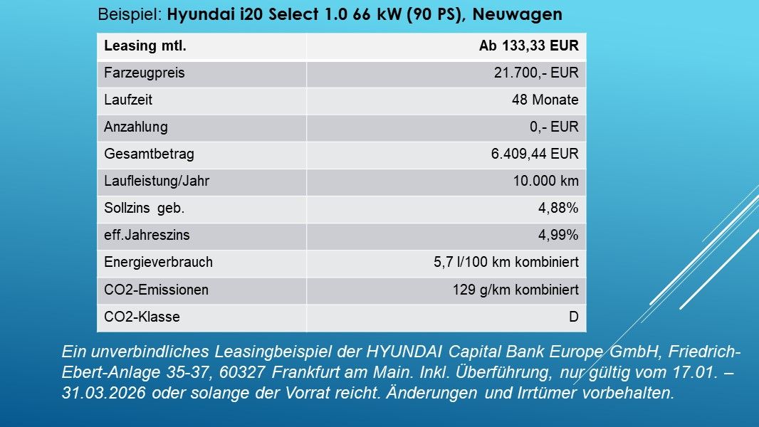 Fahrzeugabbildung Hyundai i20 (MY25) 1.0 T-GDI (100 PS) 6-MT Trend