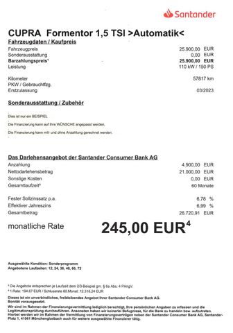 Fahrzeugabbildung Cupra Formentor 1,5 TSI >AUT/LED/NAVI/Kamera/PDC/FullL