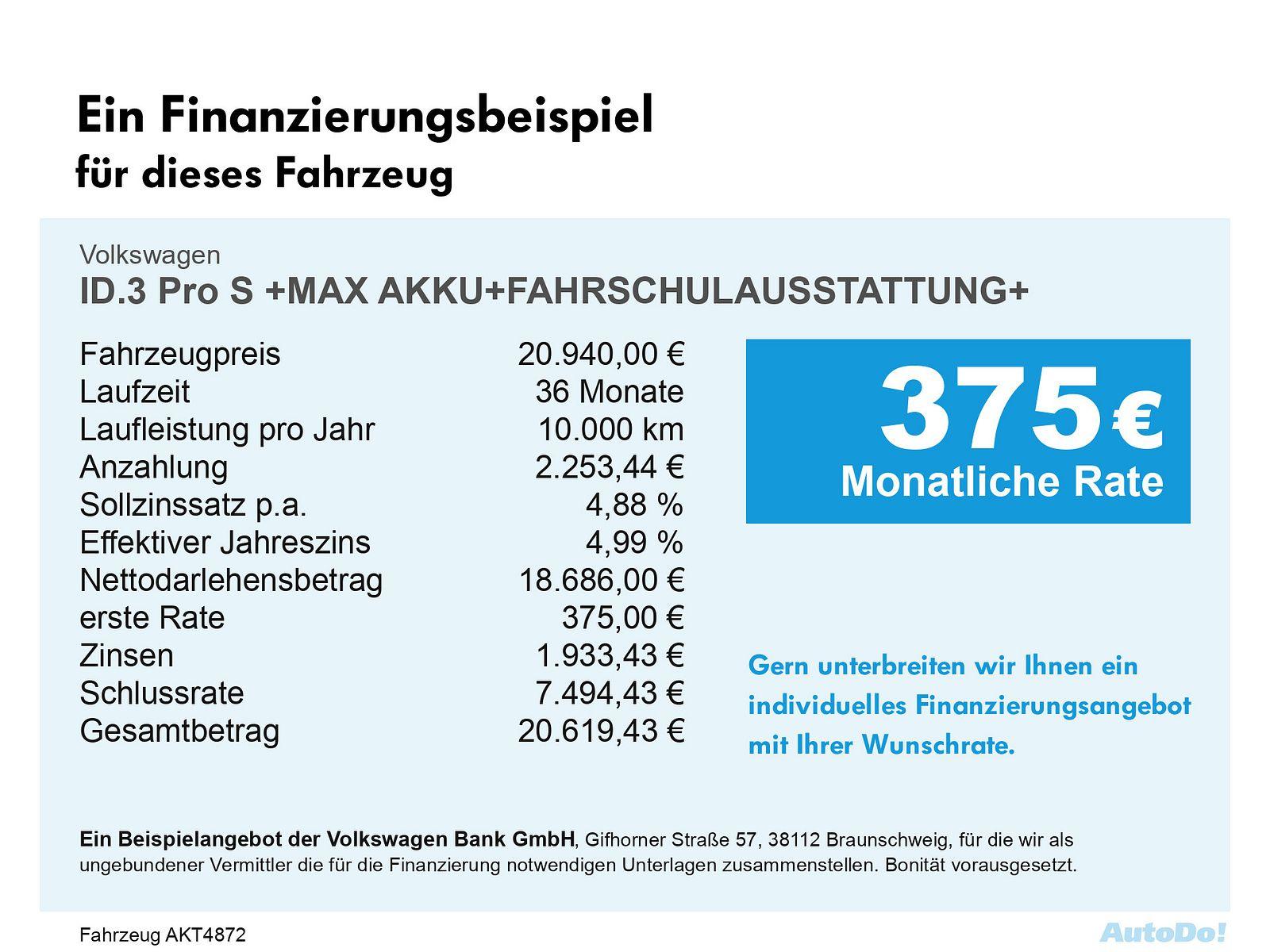Volkswagen ID.3 Pro S +MAX AKKU+FAHRSCHULAUSSTATTUNG+