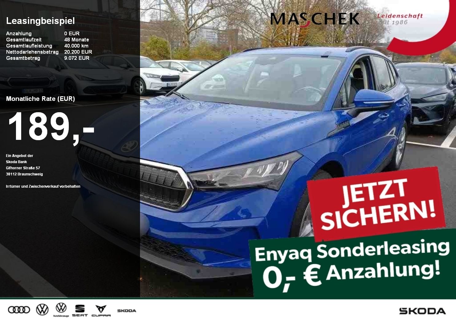 Skoda Enyaq 50 Sonderleasing ohne Anzahlung Navi RearV